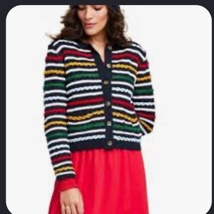 La Ligne Colorful textured Striped Cardigan pockets button xs nwt cotton